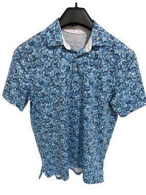 Southern Tide Men's All Over Seashell Print Performance Golf Polo Blue Medium
